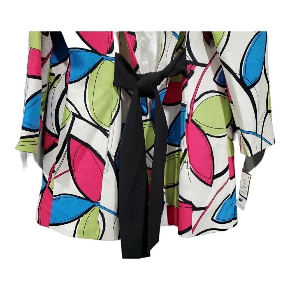 NWT Nine West Women's Printer Tie Wrap Topper Jacket Green Pink Blue Lined Sz 6 - Picture 3 of 16